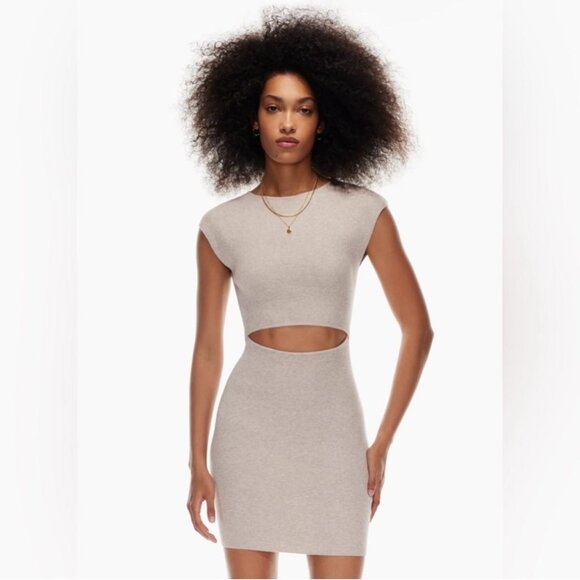 Aritzia Wilfred Free Cut-Out Knit Mini Dress | Oatmeal M - Picture 1 of 12